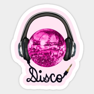 Pink Disco Ball Music Headphones Sticker